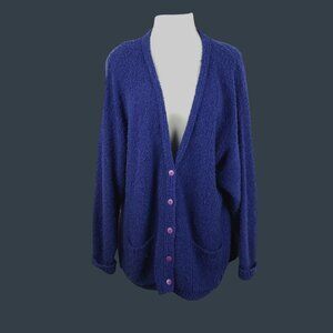 Vintage Partners II Womens Blue Button-Up Cardigan Sweater 2X Acrylic Pockets